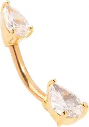 [Lovisa] Gold Plated Titanium Double Pear Cubic Zirconia Belly Bar | Premium PVD Gold-Plating | Hypoallergenic | On Trend Designs