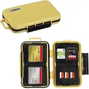 24 Slots Memory Card Case Water-Resistant & Anti-Shock Holder for 8 SD SDXC SDHC, 4 CF, 12 Micro SD SDXC SDHC TF Cards (Yellow)