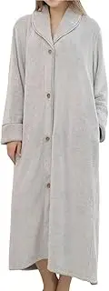 [UTOQIA] Pajama Robe Plush Long Robe Fluffy Unisex Fuzzy Fleece Bathrobe Soft Button Up Housecoat Lounge Bathrobe
