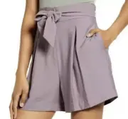 Leith High Waisted Shorts Belted Purple Quail Paperbag Viscose Women S NWT $55