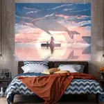 網紅鯨魚背景布INS掛布墻布背景墻床頭臥室宿舍少女墻上裝飾畫