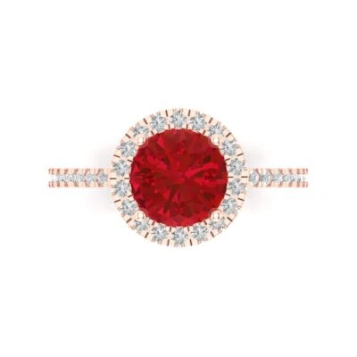 1.85ct Round halo Ruby Classic Bridal Statement Promise Ring 14k Pink Gold