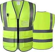 HPHST High Visibility Cycling Vest for Men and Women with Zip Reflective Vest Work Vest Yellow