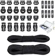 42 Pcs Cord Locks End Spring Toggle Stopper Zipper Pull Ends Fastener Buttons with 18 Yard Elastic Bungee Cord Stretch String for Drawstring, Shoelaces, Pants, Backpack, Bags, Luggage, DIY Crafting