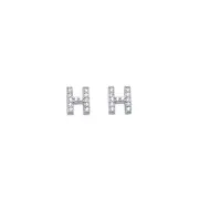 H Initial Stud Earrings with Cubic Zirconia in Sterling Silver