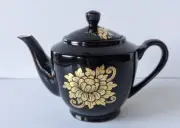 Teapot Hand Painted Brown Porcelain Asian Gold Flowers Infuser Thailand NEW