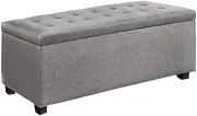 [Artiss] Tufted Storage Ottoman, Foot Rest Stool Bench Padded Seat Blanket Box Chest Bedroom Living Room Indoor, Grey 97 x 41.5 x 35cm Faux Linen Fabric Open Lid Heavy Duty