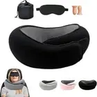 Foam Travel Neck Pillow with Complimentary Eye Mask, Earplugs and Storage Bag