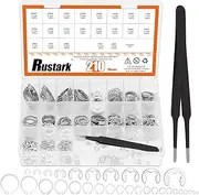 Rustark 303Pcs 304 Stainless Steel M1.5-M10 E-Clip Circlip Retaining Rings Assortment Kit and M4-M28 C-Clip External Snap Rings Assortment Kit with Tweezers