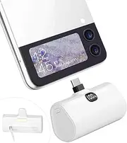 LUCKYDUO Small USB C Portable Charger, 5000mAh Ultra Compact Mini Power Bank Built-in Phone Stand and LED Light, PD15W LCD Display Battery Pack for Travel, Compatible with iPhone16/15/Samsung