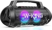 [W-KING] Portable Bluetooth Speakers, 70W Loud Stereo Sound with subwoofer, Deep Bass, 42H Play,DSP,IPX6 Waterproof,LED Light,EQ,PowerBank,Mic in,TF Card, AUX, Outdoor Speaker for Party, Camping