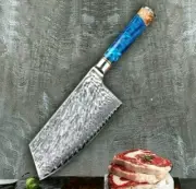 Cleaver Knife 67 Layers Damascus Steel Resin Wood Handle Chef Butcher Slicing L