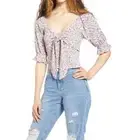 Vero Moda Blouse Womens XS Purple Green Kimmie Birch Floral Tie Front Bow NEW