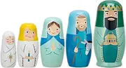 5 Pieces Jesus Nesting Dolls, Nativity Set Handmade Wooden Russian Nesting Dolls, Jesus Nativity Stacking Toy,Tiny Jesus Figures for Kids&Adults, Matryoshka Dolls for Christmas&Easter&Holiday Favor
