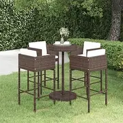 5 Piece Garden Bar Set with Cushions Poly Rattan Brown Patio Bar Sets