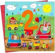Twizler 2nd Birthday Card for Boys - Diggers - Age 2 Year Old Childrens Happy Birthday Card for Kids