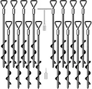 Ground Anchors Screw in Tent Stakes Heavy Duty Trampoline Stakes High Winds, Ground Anchors for Camping Tent, Canopies, Carports, Sheds, Swing Sets, Canopy Stakes Kit, Mobile Home Anchors (16 Pack)