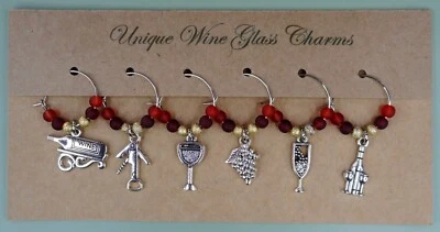 Wine Glass Charms Wine Themed Set #4 Handcrafted Set of 6