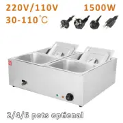2/4/6 Pots Stainless Steel Bain Marie Electric Food Warmer Commercial GN Pan&Lid