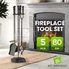 Fireplace Tool Set 5PCS 80CM Firepit with Stand Poker Brush Shovel Cast Iron