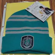 Harry Potter Slytherin House Crest Winter Warm Beanie Hat Green Knit Cap NWT New