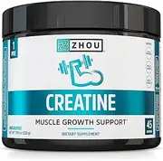 Zhou Nutrition Creatine Monohydrate Powder, Pure Unflavored Creatine Powder, Workout Recovery, Physical Performance Support, Vegan, Non-GMO, Gluten Free, Made Without Soy, 45 Servings