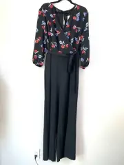 NEW $179 Ann Taylor Womens Plus 16 Floral Poppy Jumpsuit 3/4 Sleeve V Neck