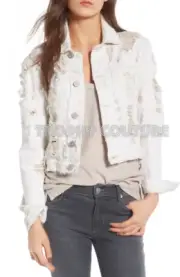 NEW HUDSON JEANS $325 GARRISON DISTRESSED CROPPED DENIM JACKET SZ L LARGE