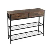Costway 3-tier Metal Frame Console Table w/Drawers Brown