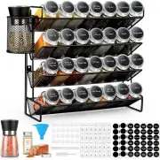 Spice Rack Organizer with 28 Empty Spice Jars, Pepper Grinder