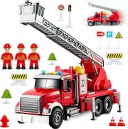 Fire Truck Toy Set–Engine w/Hose-Rotating Ladder-Firefighters, Lights/Sounds