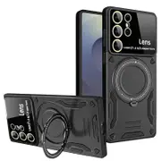 For Samsung Galaxy S25+Plus/S24+Plus Case, Military Grade 360 Degree Rotating Metal Magnetic Ring Car Mount Holder Kickstand Shockproof Heavy Duty Cover (Black)