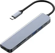 Xolixorium USB C Hub, 7-in-1 Multiport Adapter, 1 USB 3.0 Port 4 USB 2.0 Ports, Compatible with Laptops Computers Tablets, Type C Charging Data Port