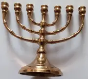 Hanukkah menorah 7 branch Jewish candlestick brass