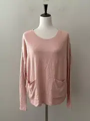 NWT! Alfani Women's Sz L Long Sleeves Ribbed Lounge Pajama Top w/ Pockets Peach