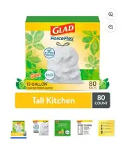 Glad ForceFlex Tall Kitchen Drawstring Trash Bags, 13 Gallon, Gain Original with