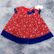 Pumpkin Patch Baby Girls Corduroy Dress [0-3 Months] Red Navy Floral Smock NEW