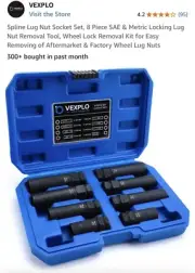 VEXPLO Spline Lug Nut Socket Set 8 Piece SAE & Metric Locking Lug Nut Removal...