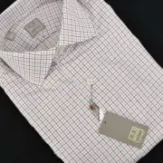 IKE BEHAR GOLD LABEL Mens Blue Red TATTERSALL Cotton Dress Shirt 15.5 34/35 NWT