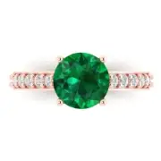 2.25 ct Round Emerald Stone Bridal Designer Engagement Ring 14k Rose Solid Gold