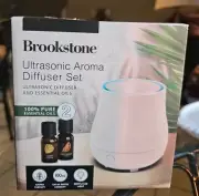 BROOKSTONE ULTRASONIC AROMA DIFFUSER W/ESSENTIAL OILS LEMON & SWEET ORANGE-NEW!