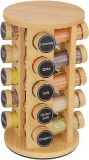 Modern Bamboo Spice Rack with 20 Spice Jars & Labels - Elegant Kitchen Storage