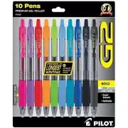 Pilot Rolling Ball Pen G2 Premium Assorted Retractable Bold, Pack of 10 15232