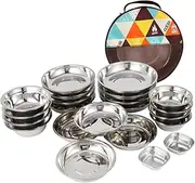 JOINPAYA 1Set Stainless Steel Camping Dishes Outdoor Cutlery and Plate Bowl for Hiking Picnics and Everyday Use Durable and Space Saving Tableware