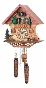 Quartz Cuckoo Clock Black forest house with music, turning.. TU 474 QMT HZZG NEW
