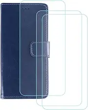 LCEHTOGYE Cover for Redmi Note 12S + 3 Slice HD Tempered Glass,Shell PU BracketBumper Protective Back Case - Anti-Scratch Screen Protector for Redmi Note 12S-YSFM - Sblue
