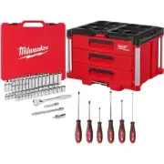 Milwaukee Mechanics Tool Set 62-Piece W/ 6-Piece Screwdriver+3-Drawer Tool Box