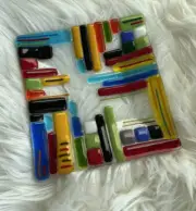 Art Glass Trinket Dish Fused Glass 6” Square Colourful Geometrical Shapes Keys