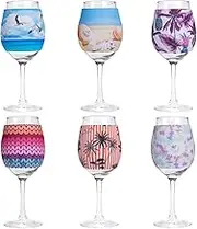PAGOW 6pcs Wine Glass Sleeve, Identifiers for Standard Size White Wine Glass, Colorful Neoprene Insulator Protector for Wine Glass Ornaments Supplies (4.52x3.07inch, 6 Designs)