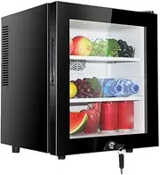 30L Mini Fridge Freestanding Larder Refrigerator Electric Reefer Table Top Fridge with Cooling and Heat Function LED Light + Lock and Key Quiet for Bedrooms, Hotels & Guest Houses(Glass Door)
